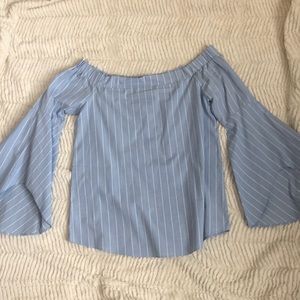 Blue and white off the shoulder top